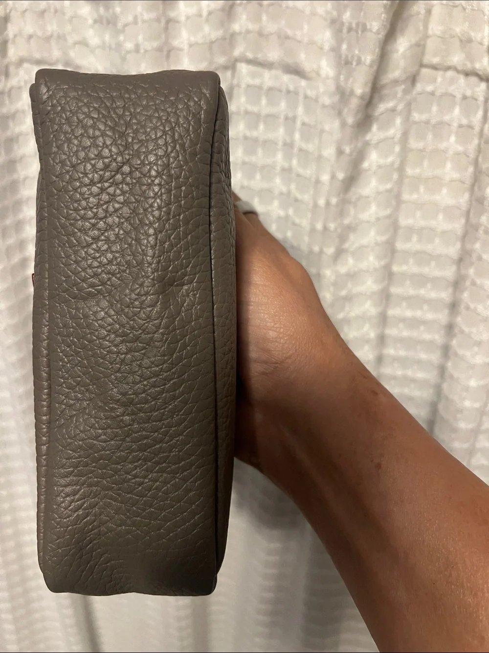 Dooney & Bourke Gray Pebbled Leather Cosmetic Pouch with Brown Logo Patch